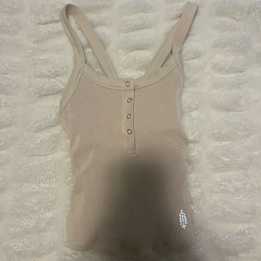 FP Movement by Free People Beige Button-Up Tank Top